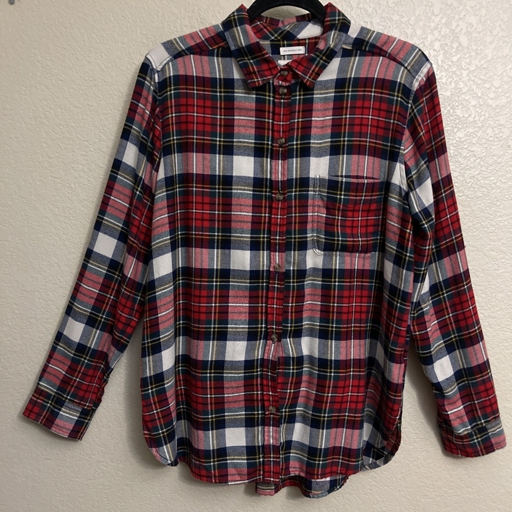 American Eagle Ahh-mazingly Soft Plaid Flannel Boyfriend Fit Shirt Red Blue L